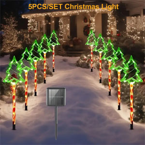 5PC/Set Solar Candy Cane Light Outdoor Waterproof 8 Modes Floor Mounted Light String Garden Courtyard Decoration