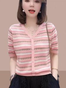 เสื้อเชิ้ตแขนสั้นผ้าไหมน้ำแข็งเนื้อบาง ทรงหลวม สไตล์เกาหลี สำหรับผู้หญิง เสื้อชั้นใน ชุดทำงาน ฤดูร้อน 2025 แขนสั้น