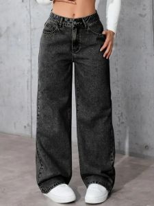 Trendy Wide Leg Distressed Straight Jeans for Women Elastic Casual Bootcut Denim Pants Bestseller Fashionable Ladies Jeans