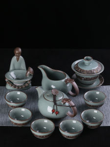 ชามชาเซรามิกแบบเปิด ชุดเครื่องดื่มชาสำหรับใช้ในบ้าน ชามชาสามส่วนสำหรับการฝึกซ้อมชา กะลาสีขาว ชามชาสี่เหลี่ยมหกคน