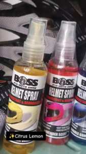 BOSS Helmet Spray Disinfectant Deodorizer Motorcycle Helmet Freshener Odor Eliminator Long Lasting Fragrance Citrus Lemon Bubble Gum Lavender Scent | Helmet Deodorizer | Helmet Spray Freshener | Effective Odor Remover For Helmet