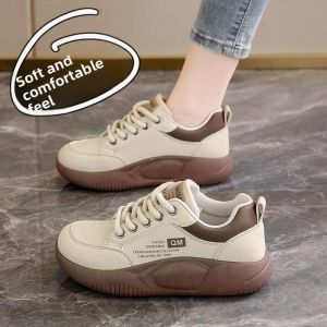 Casual Sport Shoes Soft Bottom Thick Heel Womens Leather Footwear Versatile Lightweight Comfortable Cross Buckle Fashionable