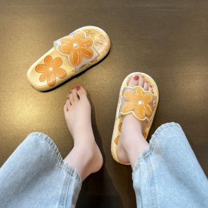 Sweet Floral Summer Slippers Womens Beachwear Anti-Slip Soft Bottom Flat Sandals Comfortable Slip-On PVC Roman Style Slippers