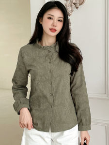 New Chinese Style Embroidered Shirt Womens Spring Fashion Design Sensation Small Retro Button Long Sleeve Ear Mushroom Collar Top