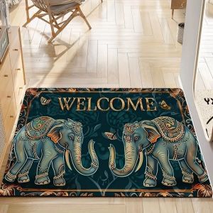 VIKAMA Tree of Life Oil Painting Door Mat Non Slip Retro Entryway Rug Indoor Outdoor Floor Mat
