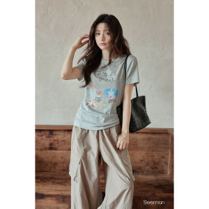 seemon | Áo Thun Slim Fit Xám Cổ Tròn In Vai