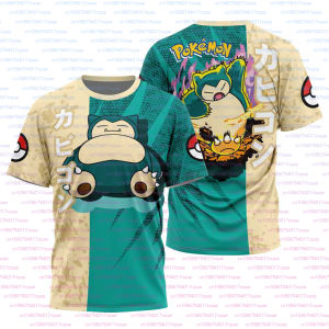 Bandai | New Super Cute Figure Pokémon Anime 3D Printed Boys T-shirt Summer Mens Snorlax Squirtle Trend Loose Casual Short Sleeved Tops