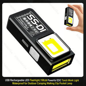 USB Rechargeable LED Flashlight150LM Powerful EDC Torch Work Light Waterproof for Outdoor Camping Walking Clip Pocket Lamp
