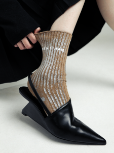 Wenciham23 Spring and Summer Doomsday Waste Soil Wind Silver Metal Print Three-Dimensional Letters Tube Socks Children Ins Fashion