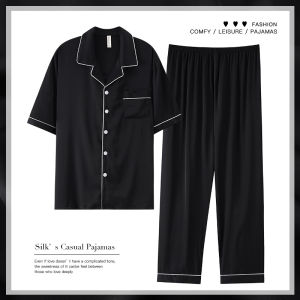 คู่รัก ฤดูร้อน น้ําแข็ง ผ้าไหม แขนสั้น กางเกงขาสั้น เสื้อผ้าบ้านจําลอง ผ้าไหม ชุดนอน 2024 ชุดผู้ชายไซส์ใหญ่ใหม่ ผู้หญิง บ้าน
