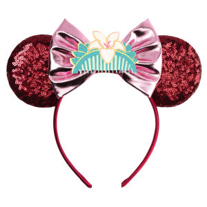 Disney Mulan Hairband Girl Cartoon Anime Mickey Ears Headband Kids Magnolia Flower Sequins Bow Hair Accessories Women Carnival
