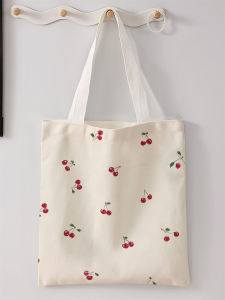 Cherry pattern printed casual handbag reusable fashionable backpack multifunctional handbag canvas shopping bag