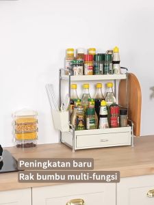 Rak Dapur Rak Garam Rak Bumbu Toples Bumbu Kotak Penyimpanan Bumbu Multi Fungsi Rak Bumbu dengan Laci