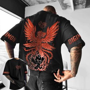 Digimon Adventure Anime Hououmon T-shirt 2025 Summer New Mens and Womens Y2K Loose Casual Harajuku Plus Size Short Sleeve Top