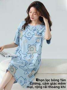 MiiOW | Váy ngủ kẻ caro mùa hè tay ngắn rộng rãi cho bé gái Quần áo mặc nhà đơn giản thoáng khí Mùa hè 2025 Váy ngắn cổ tròn