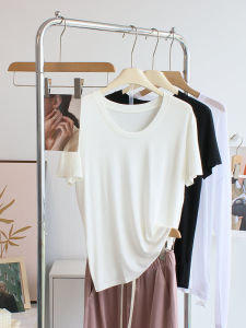 เสื้อยืดคอวีโมดอลสีพื้นสำหรับผู้หญิงในช่วงฤดูร้อน ทรงหลวม แขนสั้น ทรงเข้ารูป สไตล์เกาหลี ลำลอง ใส่ไปทำงาน