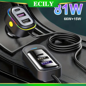 ECILY 6 in 1 66W USB Type C Car Charger Fast Charging 12v-24v PD Car Phone Charger Adapter For Samsung Huawei Xiaomi Car Charger