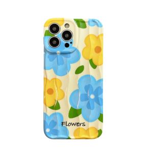 Blue Flower Soft Silicone Phone Case for iPhone 16 pro Apple 16 New Model 15 Artistic Style Fresh Womens Style 14 pro 13 Ultra Creative 15 pro Max Anti-Fall Protective Cover