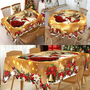 ผ้าปูโต๊ะคริสต์มาสสีทอง ซานตาคลอส กวางเรนเดียร์ ของตกแต่งโต๊ะปาร์ตี้คริสต์มาสสำหรับบ้าน 2025 Navidad Notal Noel เครื่องประดับคริสต์มาส