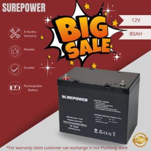 SUREPOWER Maintenance Free Sealed Lead Acid Battery (12V 80AH) UPS & EPS System Telecommunication Security Power Supply Power Utility