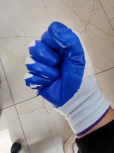 1/12pair Blue White Working Gloves Wordless Impregnated Wear-resistant Anti Slip Work Gloves Gardening Grip Protective Mittens