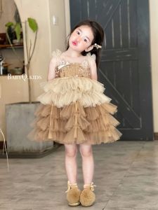 BabyQ Lovely Girls Dress Puffy Tulle Skirt Princess Style Summer Fashionable Polyester Fabric for Ages 1-12 Children