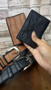 Paket Hemat Beli 1 Dapat 2 Sabuk Ikat Pinggang dan Dompet Pria Remaja Dewasa Bahan Kulit Aseli Terbaru