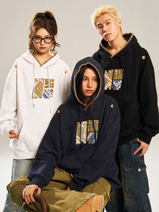 Loose Fit Long Sleeve Hoodie Youth Trendy Cotton Polyester Blend Geometric Pattern Embroidery Patch DecorNSTNEW START