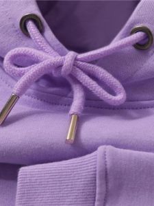 Light Purple Hoodie Womens Loose Fit Pure Color Couples Sweatshirt Silver Fox Fur Lined Cotton Polyester Blend Casual Top