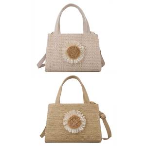 Trendy Sunflower Straw Bag for Women Lightweight Crossbody with Adjustable Strap
