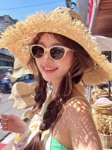 AIKENI | Kính Mát Mắt Mèo ultra light Ống Kính Nâu Trắng Khung Chống UV400