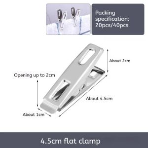 20pcs Stainless Steel Flat Mouth Clothespins Binder Clips Drying Hanger Metal Clip Set Metal Clothes Clips For Clothes Sock