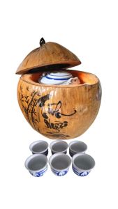 Bộ bình ủ trà trái dừa khắc chữ "Tình người" / Bình trà 04 - 09 lít / Giữ ấm 3 - 6 giờ / Sản phẩm sản xuất thủ công trứ danh xứ dừa Bến Tre