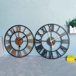 Đồng Hồ Trang Trí Tường Phòng Khách Bằng Sắt Cổ Điển Số La Mã Đồng Hồ Trang Trí Nhà Bếp Thời Gian Trôi qua Bằng Kim Loại Tròn