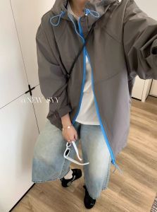 Womens Hooded Jacket Outdoor Sports Thin Top Zipper Color Block Design Spring Autumn New Style Casual Comfortable Coat