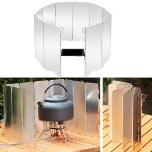 Folding Outdoor Stove Windscreen 10 Plates Aluminum Camping Stove Windshield Lightweight Butane Burner Windshield with Bag