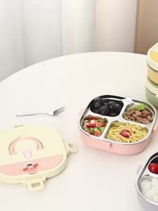 WORTHBUY | Hộp Cơm Trưa Bằng Thép Không Gỉ Hoạt Hình Kèm Bộ Dao Dĩa Chống Rò Rỉ Có Thể Dùng Lò Vi Sóng Hộp Bento Dành Cho Trẻ Em Học Sinh Hộp Đựng Thức Ăn Thân Thiện Với Môi Trường