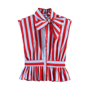 Womens Shirt 2026 New Spring Summer Bowknot Sleeveless Striped Shirt for Women Casual Chic Personality Female Shirt