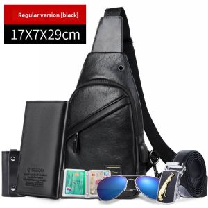 JTN Chest Bag Mens Summer Genuine Leather Casual Shoulder Bag Crossbody Bag Mens Small Shoulder Bag Hanging Cross-Shoulder Bag Trendy