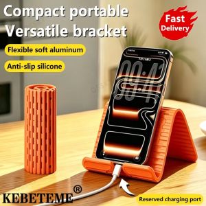 KEBETEME 2PCS Flexible Phone Stand Portable Foldable Silicone Phone Holder Bendable Freely into Any Shape Multi-Angle Adjustable Stand for Mobile Phone Universal Mount Travel Office