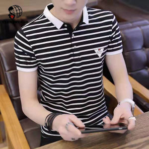 Polo Men Shirts Korean Style Summer Striped Short Sleeve Polo Shirts for Men Golf Clothes Top Tee Men Polo Lapel Collar T Shirt for Men