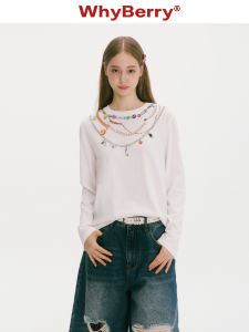 WhyBerry Original Chain Print Long Sleeve Top Cool Style Loose Fit Cotton Polyester Blend Breathable Thin Autumn T-shirt for Women