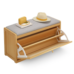 Bamboo Shoe Changing Stool Double Layer Multifunctional Shoe Box Flip Rattan Door Panel Simple Beautiful and Practical