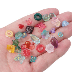 20pcs Mixed Shapes Glass Lampwork Beads Heart Star Flower Butterfly Charm Beads For Necklace Bracelet Earring DIY Jewelry Making Accessories