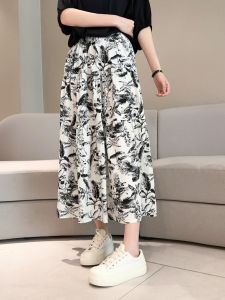 Summer 2024 New Style Womens Cotton Silk Half Skirt A-Line Long Flared Skirt Thin High Waist Floral Print Maxi Dress
