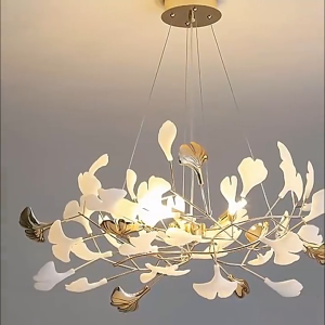 Luxury explosion-proof restaurant chandelier villa creative high-end internet celebrity bar counter lamp hotel restaurant lamp ceramic ginkgo leaf lamp