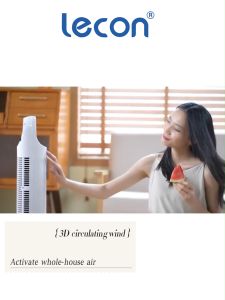 Lecon 2024 New Small Tower Fan LED Display Vertical Bladeless Tower Fan with Remote Control Timing 120 Three-dimensional Shaking Head Silent Model
