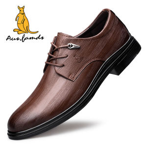 AUSFAMDS Kangaroo Leather Shoes Mens Business Formal Wedding Casual Fleece Lined Leather Derby Shoes Breathable Comfortable