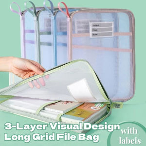 Lưới bằng ni lông dung tích lớn hình chữ L túi đựng tài liệu kéo khóa sách mở túi lưu trữ phân loại chủ đề túi phân loại văn phòng phẩm dành cho sinh viên tổ chức