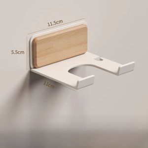 Walnut Bathroom Hair Dryer Holder Wall Mounted No Drilling Required Hairdryer Storage Rack for Household Use in Bathroom